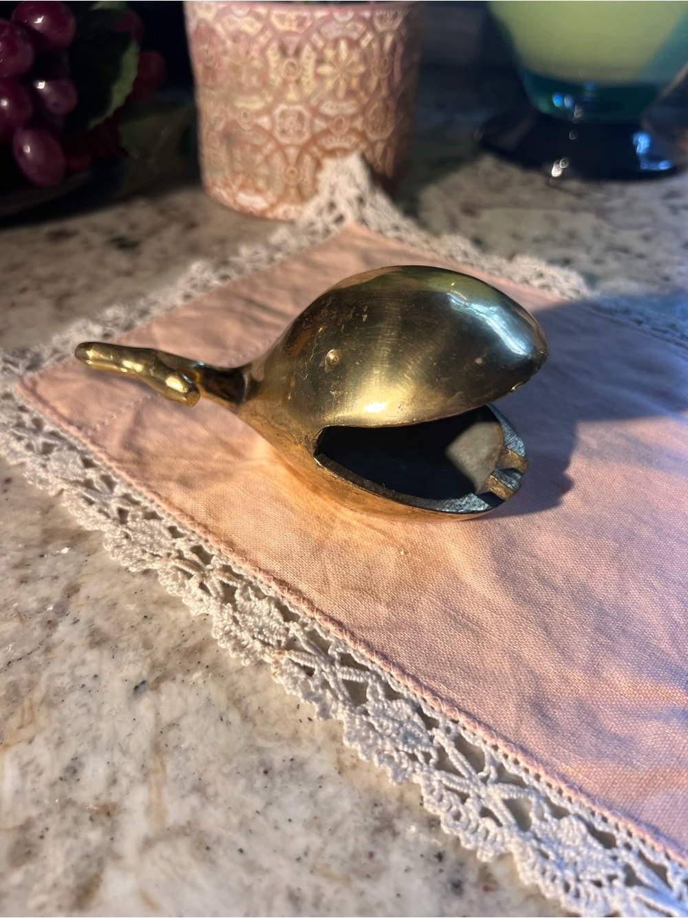 Vintage or Antique Brass Whale Figurine/ Ashtray Gold Tone
